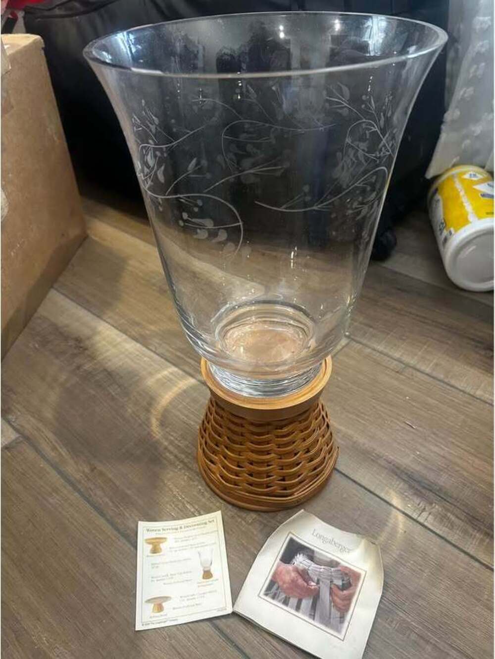 Longaberger 2005 Wood Candle Pedestal with Hurricane Glass Shade — Like New